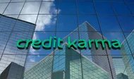 Credit Karma logo on glass. Intuit is acquiring Credit Karma.