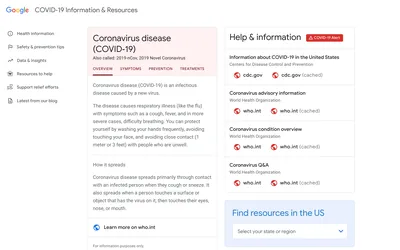 Google Covid-19 Coronavirus portal website