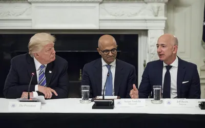 Microsoft and Amazon CEOs with Donald Trump