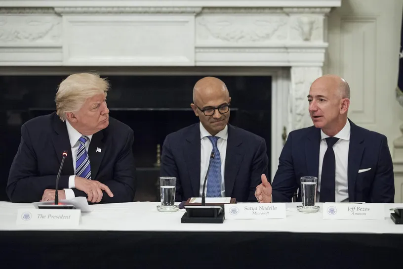 Microsoft and Amazon CEOs with Donald Trump