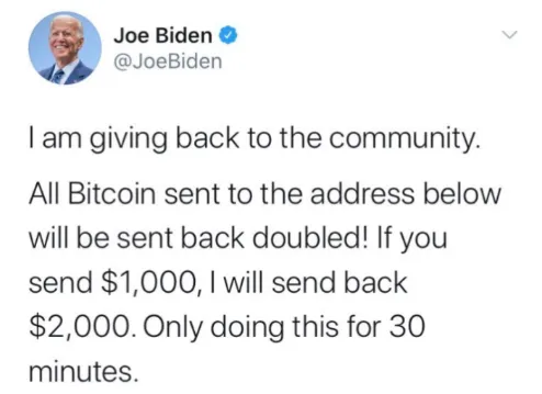 Joe Biden hacked tweet screenshot