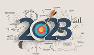 small business trends 2023 2023 new year target audience concept, Creative thinking drawing charts and graphs business success strategy plan idea on target dart with arrow, Vector illustration modern layout template