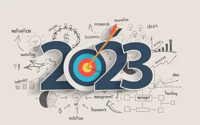 small business trends 2023 2023 new year target audience concept, Creative thinking drawing charts and graphs business success strategy plan idea on target dart with arrow, Vector illustration modern layout template